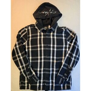 Hollister Men's Size Medium Long Sleeve Black & White Flannel Plaid  Hoodie